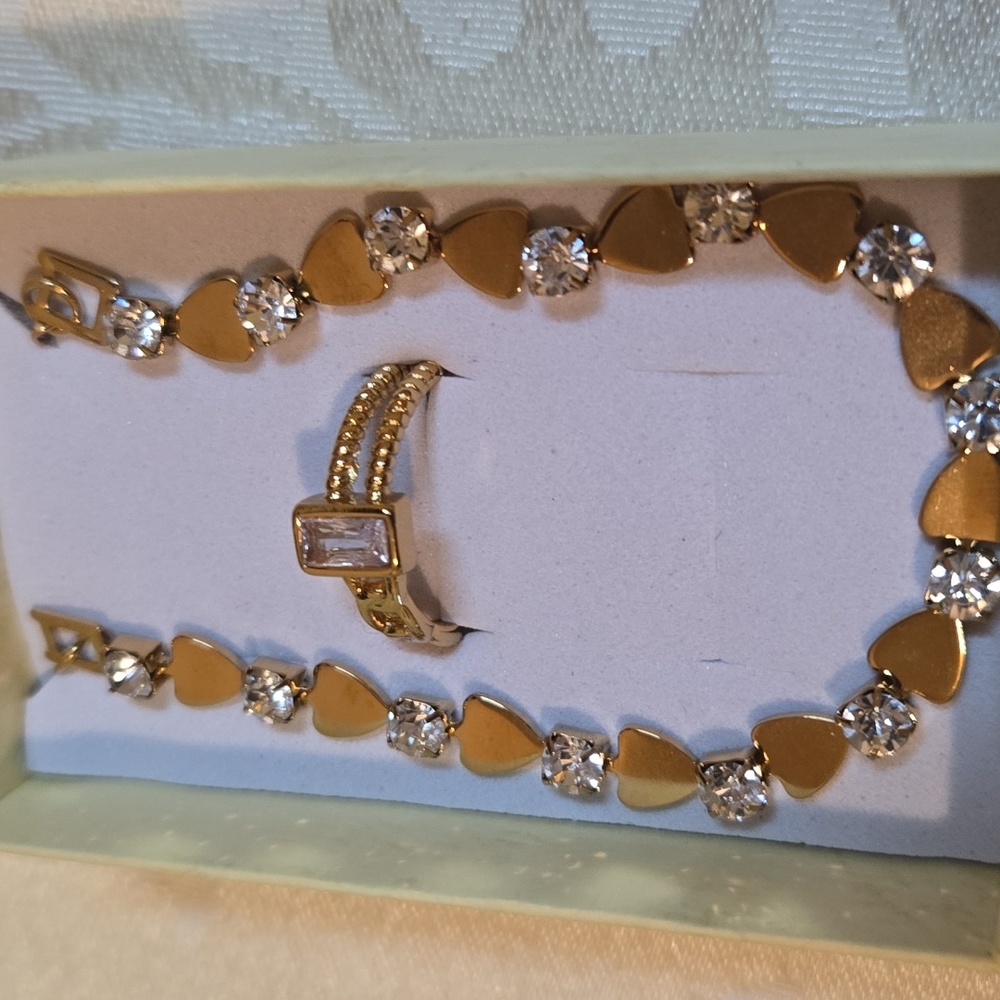 Heart Link Bracelet & Ring Set ✨ Gold-Plated SS